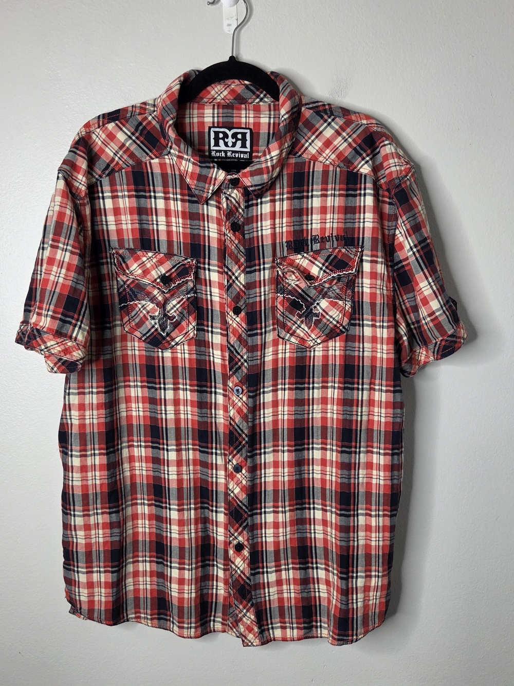 Rock Revival Men’s Red/Blue Plaid Short-Sleeve Shirt